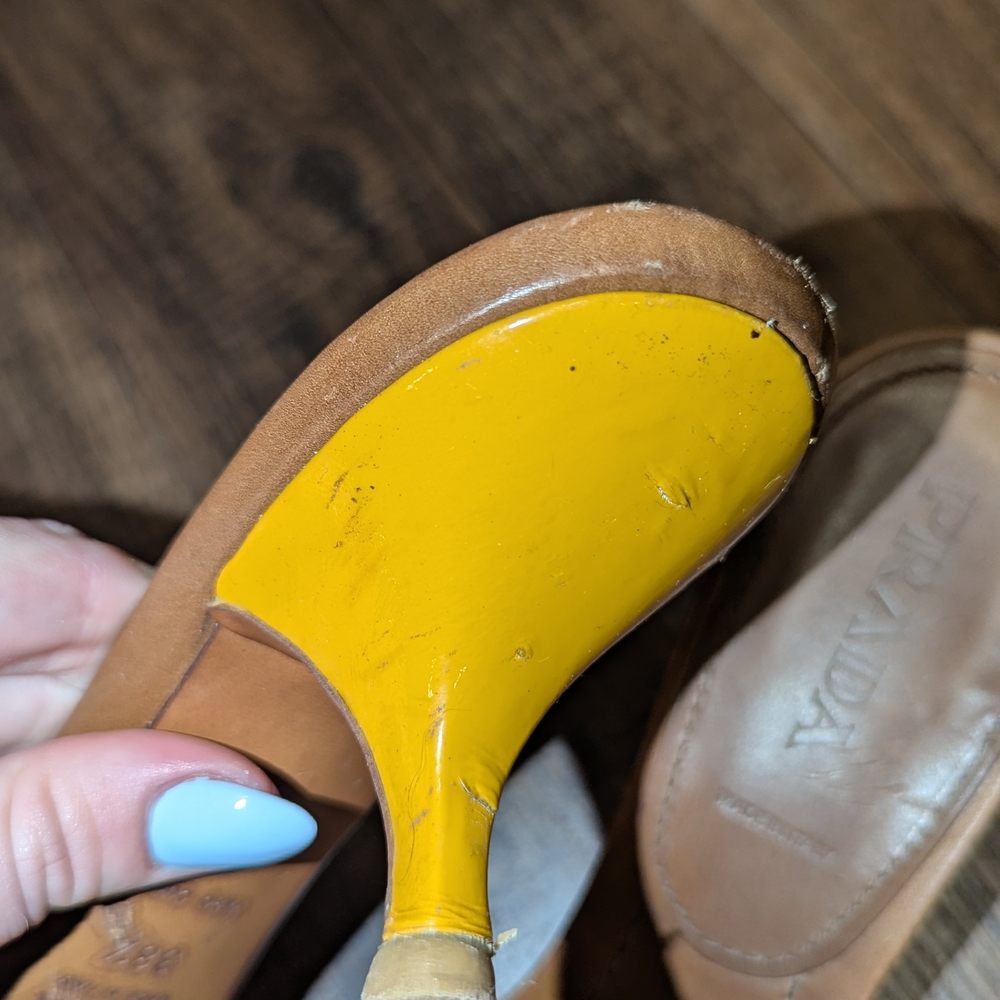 Prada Brown and Yellow Woven Sandals - Picture 6 of 9